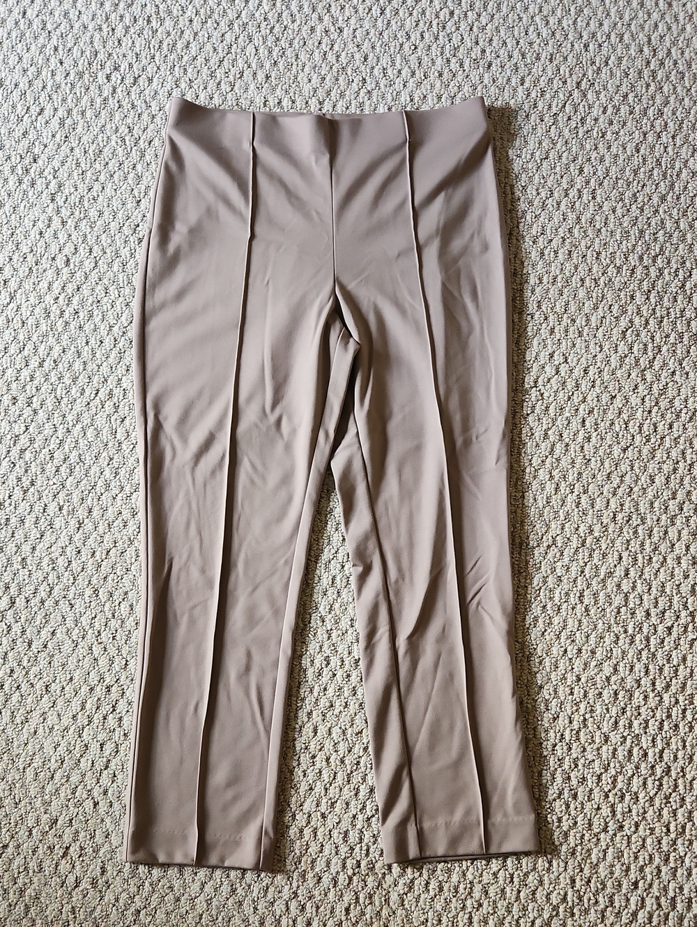 High-Waist Taupe Ponte Ankle Pants